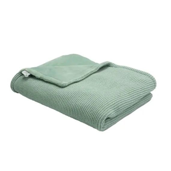 Couverture Bébé – Trois Kilos Sept – Vert Sauge – Flanelle Et Tricot – 75×100 Cm Vert