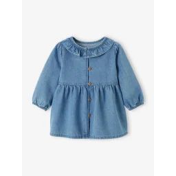 Robe en denim bébé col volanté stone
