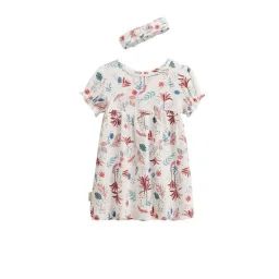 Robe Bébé – Petit Beguin – Aloha Savana – Gaze De Coton – Manches Bouffantes – Imprimés Canon Blanc