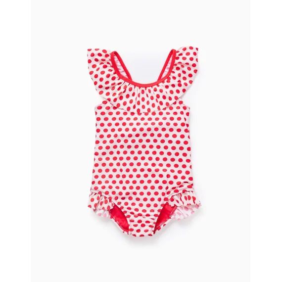 Maillot De Bain À Pois Avec Volants Rouge