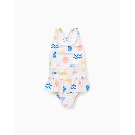 Maillot De Bain Avec Motif Et Volants Beige Clair