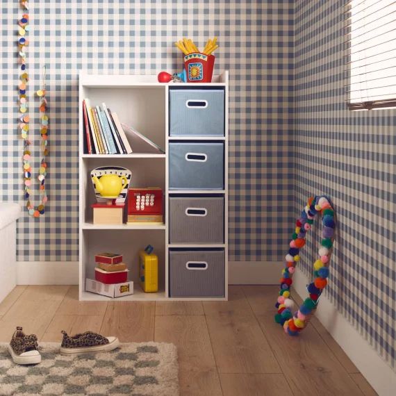 Meuble De Rangement Enfant 4 Paniers Velours Camille Bleu