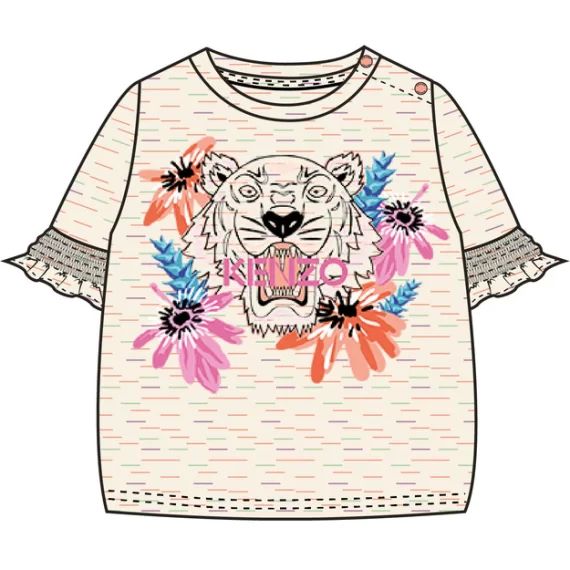 T-shirt imprimé et volants Fille Beige