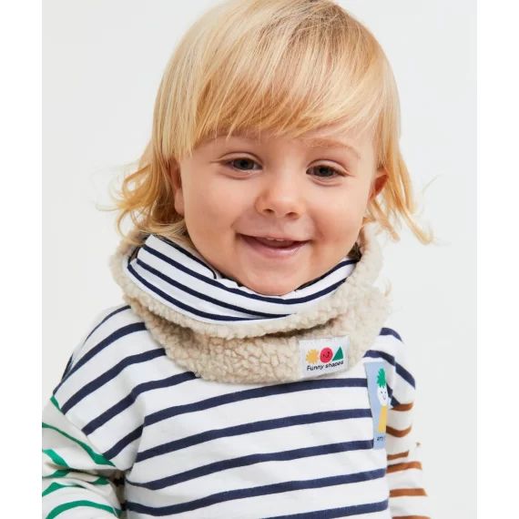 Snood bébé garçon en sherpa beige avec patch et motifs