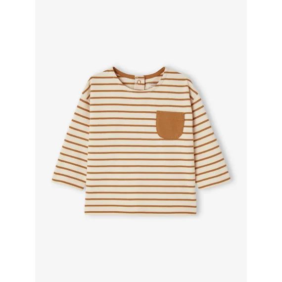 Tee-shirt rayé bébé manches longues noix de pécan