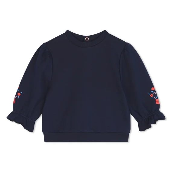Sweat-shirt broderies florales Fille Bleu