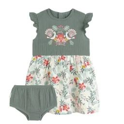 Robe Bébé Fille Et Culotte En Gaze De Coton Pretty Jungle Vert
