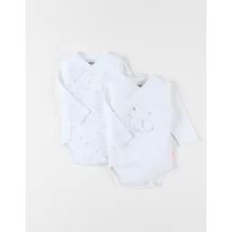Set de 2 bodies croisés manches longues imprimé blanc