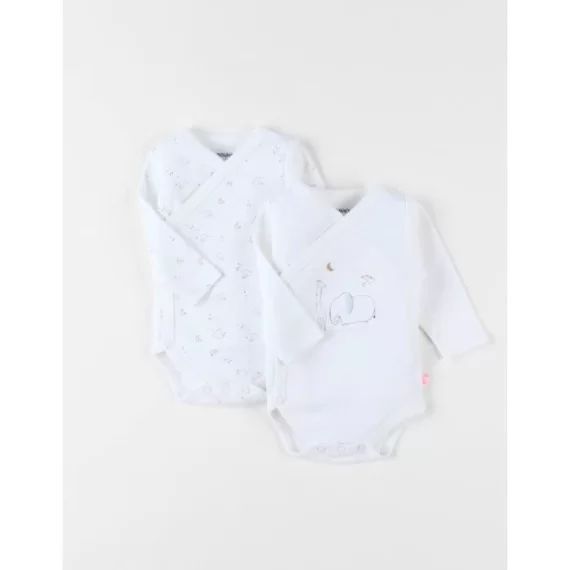 Set de 2 bodies croisés manches longues imprimé blanc
