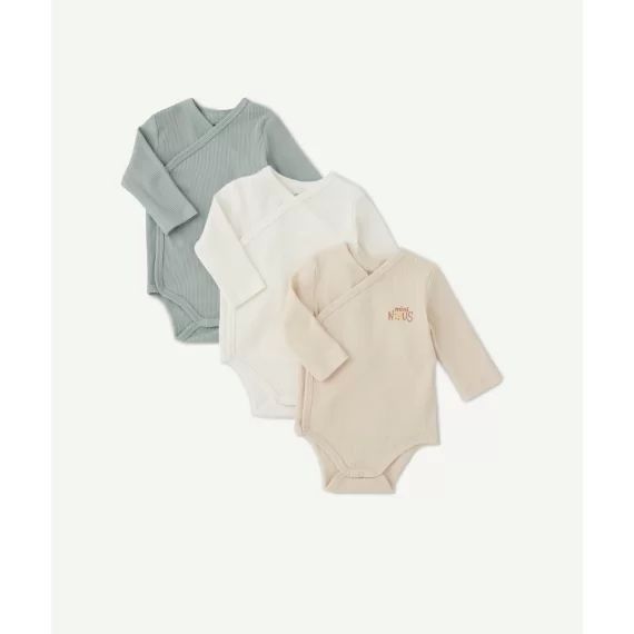 Lot de 3 bodies cache-coeur en coton bio gaufré mini nous –  – Soldes