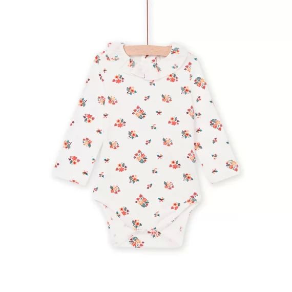 Body À Imprimé Fleuri Avec Col À Volants – Ecru