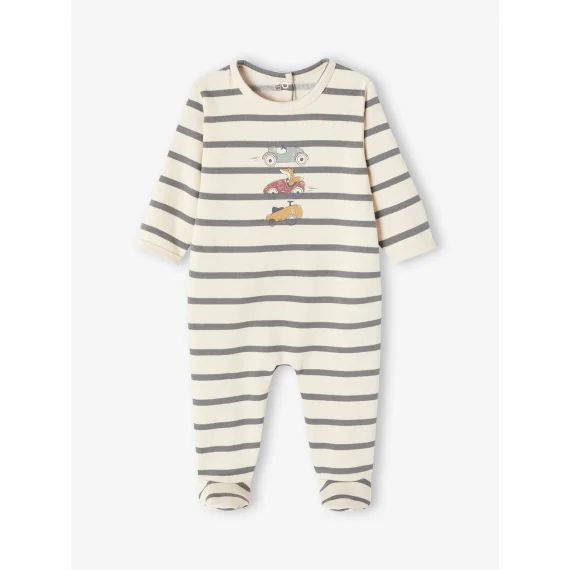 Dors-bien rayé motif voitures bébé garçon écru