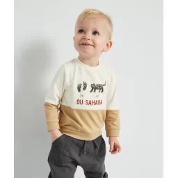 T-shirt bébé garçon en coton bio beige et écru avec message –  – Soldes