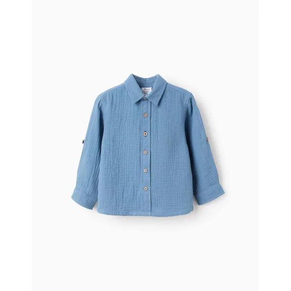 Chemise En Mousseline De Coton Bleu