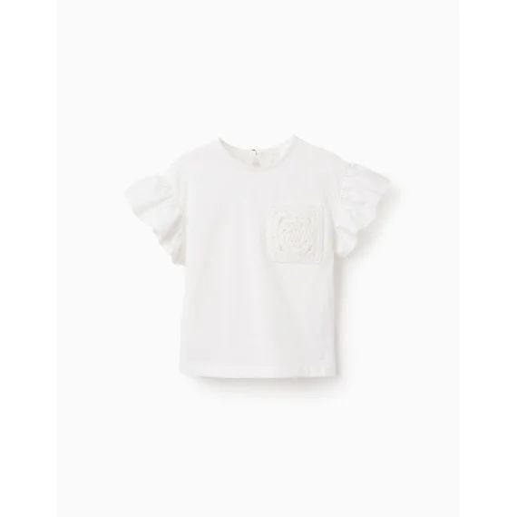 T-shirt 100% Coton Avec Volants Blanc