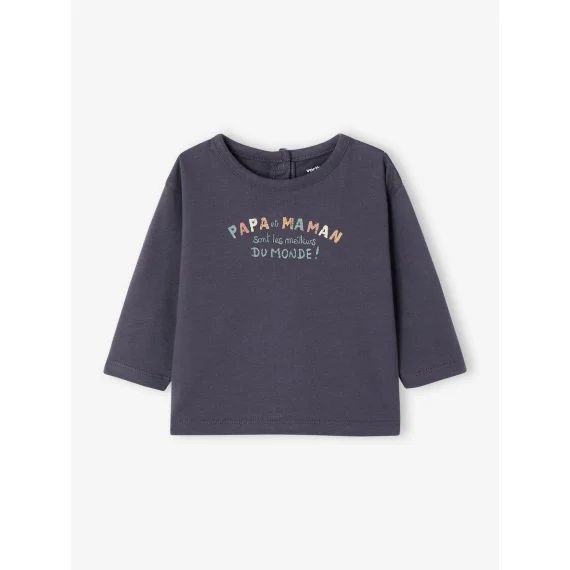 T-shirt à message bébé en coton bio bleu ardoise