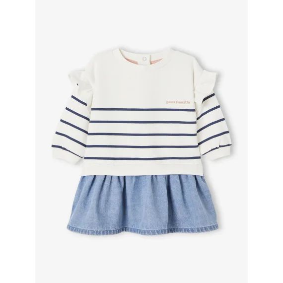 Robe bi-matière rayée bébé fille stone