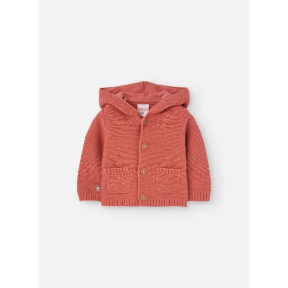 Veste En Tricot Avec Capuche Et Fermeture Par Boutons Orange