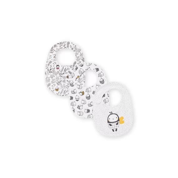 Lot De 3 Bavoirs Blancs À Motifs Fantaisie Naissance Mixte