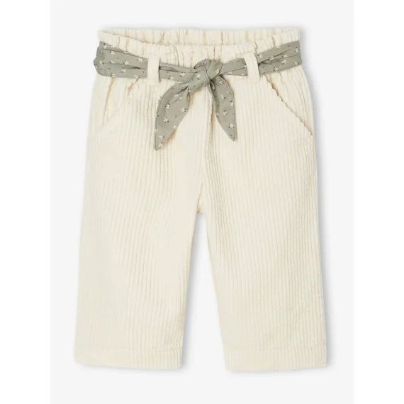Pantalon large en velours ceinture à fleurs bébé vanille