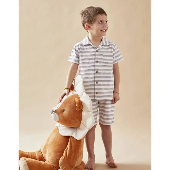 Pyjama 2 Pièces Rayé En Jersey Beige