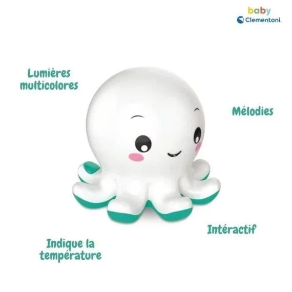 Jouet de bain interactif Baby Clementoni – Colin le poulpe lumineux et musical blanc
