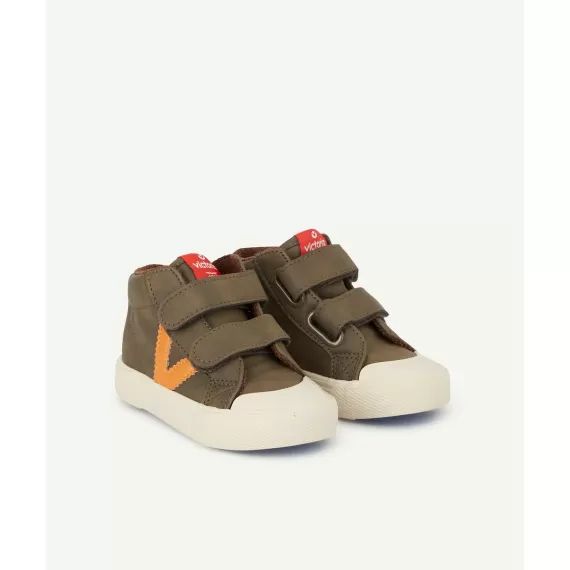 Baskets montantes bébé  kaki avec logo orange –  – Soldes
