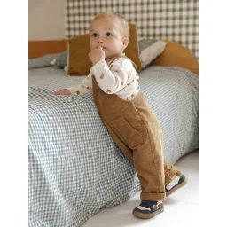 Ensemble bébé salopette en velours + T-shirt caramel
