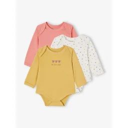 Lot 3 bodies manches longues coeur en coton bio bébé emmanchure américaine rose bonbon
