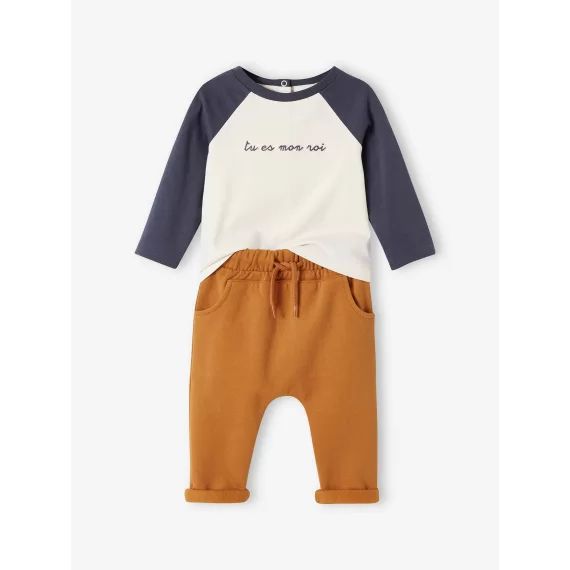 Ensemble bébé : T-shirt à personnaliser + pantalon en molleton caramel