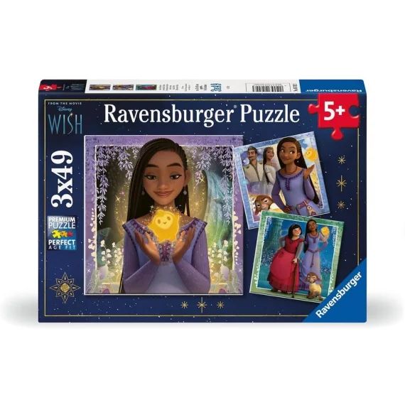 Puzzle Asha Disney Wish 3×49 Pcs Bleu