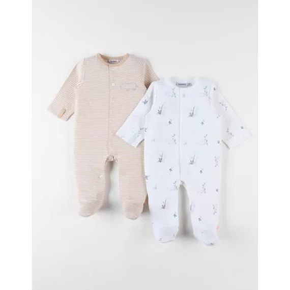 Ensemble De 2 Pyjamas 1 Pièce En Jersey Abricot/écru Blanc