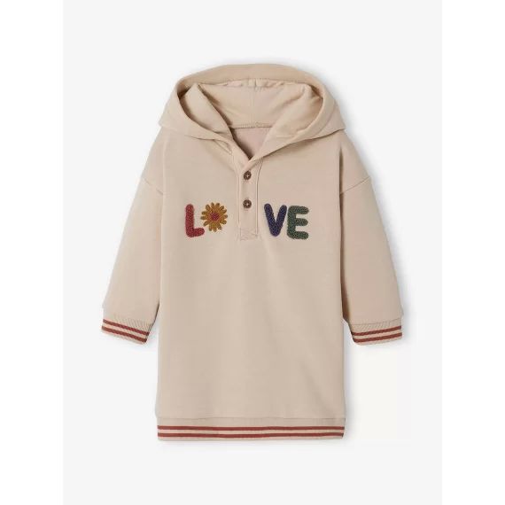 Robe sweat bébé à capuche rose grisé