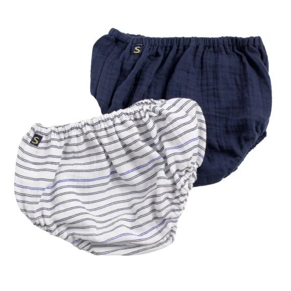 Culotte Bloomer Bébé En Coton Lot De 2 Bleu/blanc