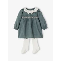 Ensemble de Noël bébé robe à collerette + collant vert