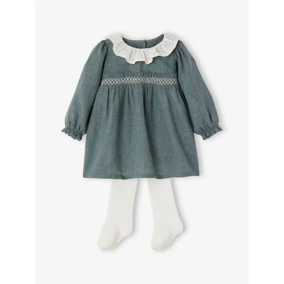 Ensemble de Noël bébé robe à collerette + collant vert