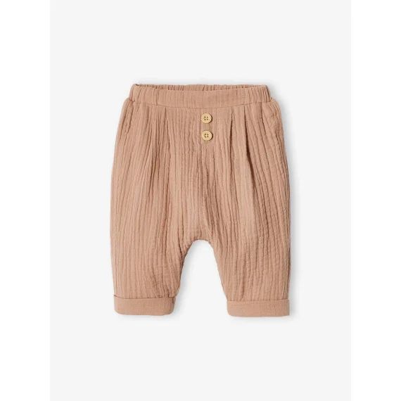 Pantalon coupe sarouel en gaze de coton cappuccino