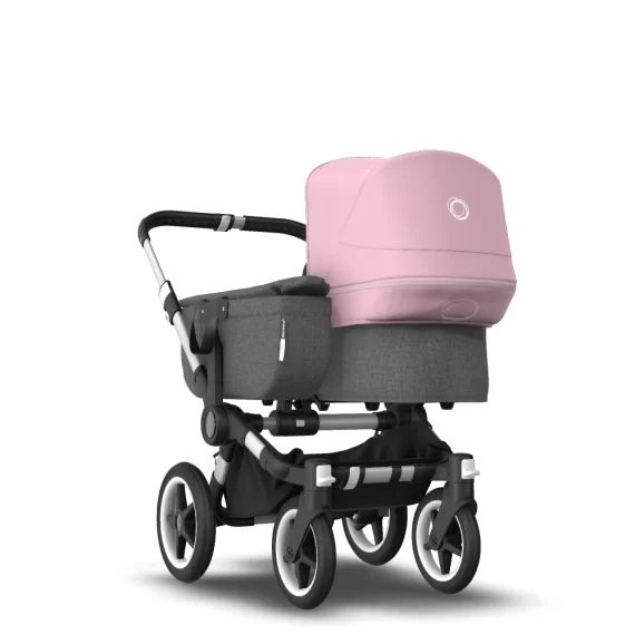 Donkey 3 Mono seat and bassinet stroller soft pink sun canopy, grey melange fabrics, aluminium base