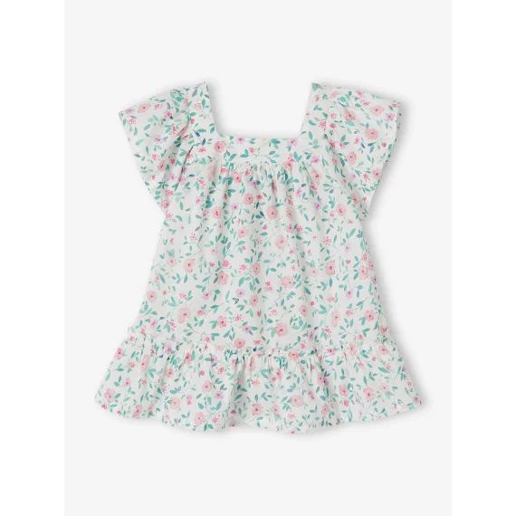 Robe fleurie manches papillon bébé écru
