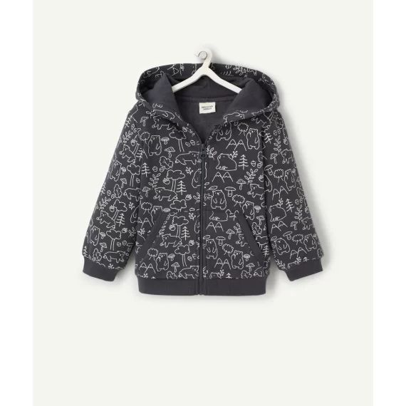 Gilet zippé bébé garçon en fibres recyclées gris imprimé ours