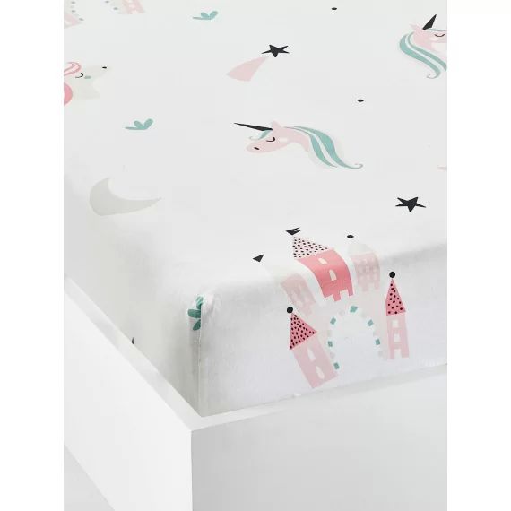 Drap-housse fille LICORNES MAGIQUES blanc imprimé