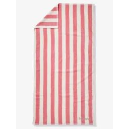 Serviette de bain rayée TRANSAT personnalisable, avec coton recyclé rayé rose