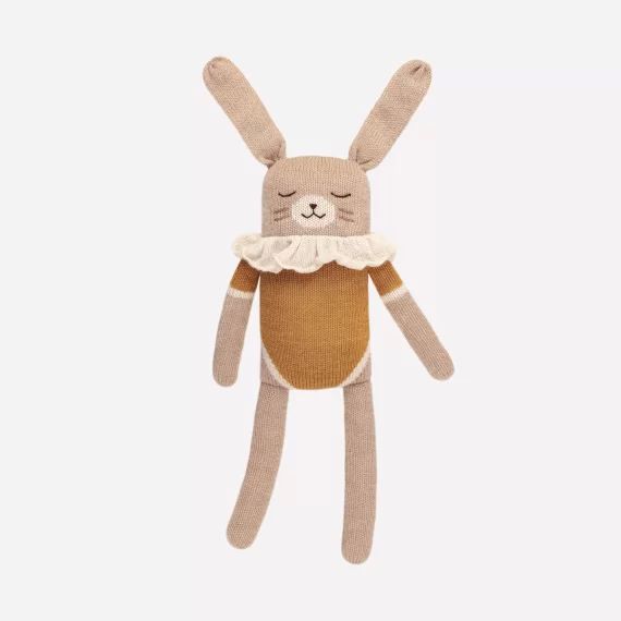 Grand doudou lapin maillot ocre