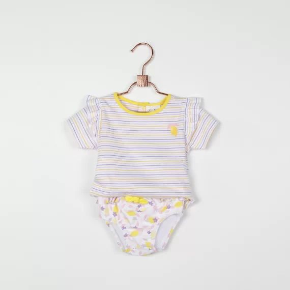 T-shirt rayé avec volants Fille Blanc
