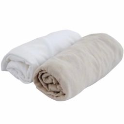 Lot de 2 draps housses coton blanc et écru (70 x 140 cm)