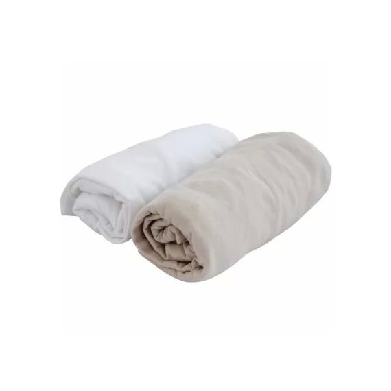 Lot de 2 draps housses coton blanc et écru (70 x 140 cm)