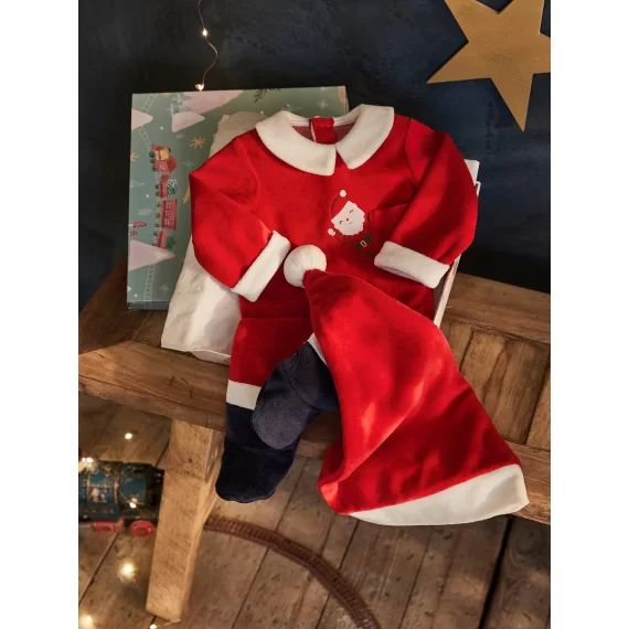 Coffret cadeau de Noël bébé dors-bien en velours + bonnet rouge brique