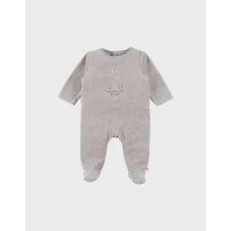 Pyjama Bébé En Velours Brodé Lapin Marron