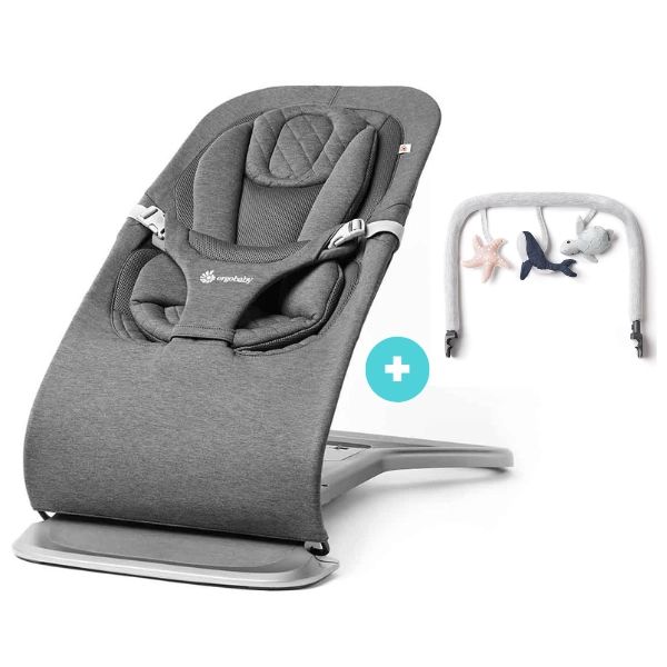 Transat Ergobaby Evolve – Graphite Grey + Barre de Jeu – Merveilles de l&rsquo;Océan (Offerte)