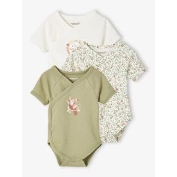 Lot de 3 bodies jungle manches courtes bébé ouverture naissance kaki